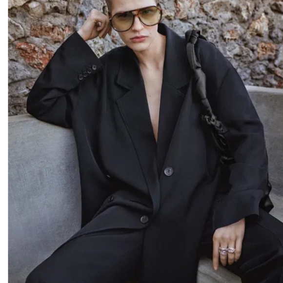 COS Oversized Black Draped Double-Breasted Blazer - Size Small/Medium/Large - Picture 2 of 12